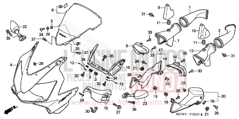 PANNEAU SUPERIEUR (2) de CBR600F VR Special PEARL FLASH YELLOW (Y163) de 2001